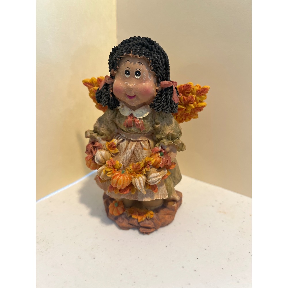 Autumn Harvest Angel Figurine Fall Thanksgiving Pumpkin Leaf Wings Decor 5.25"